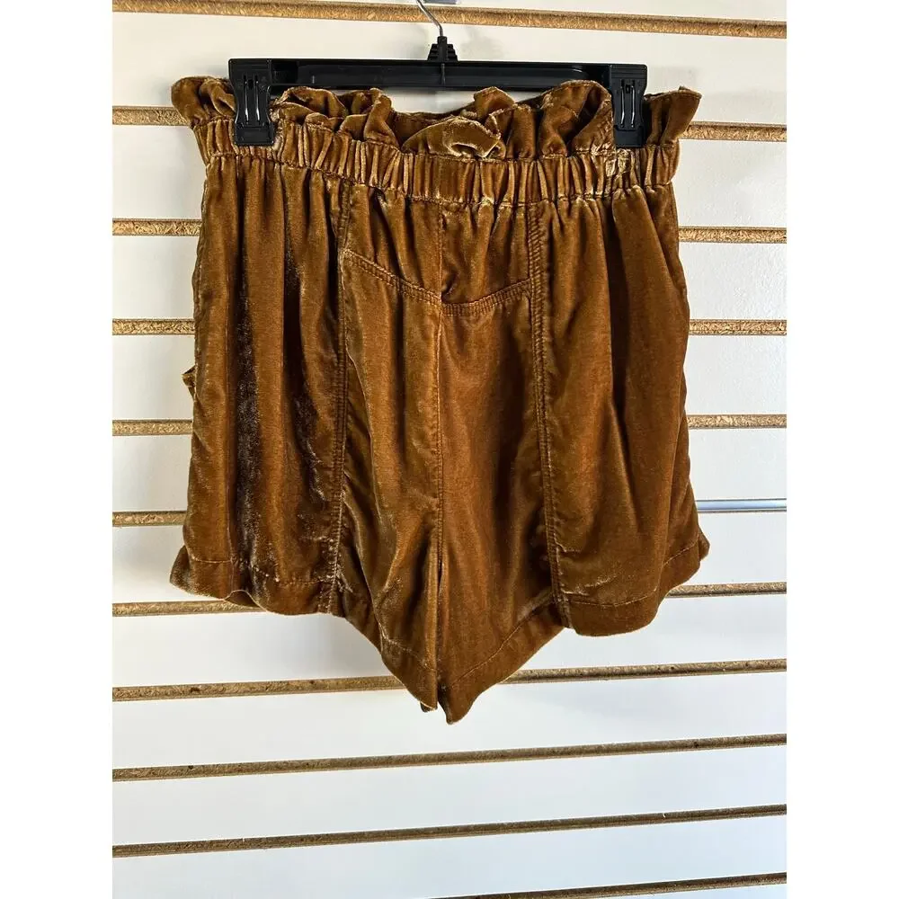 Free People At First Sight Velvet Shorts M Paperbag Pockets